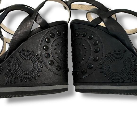 Coach Catalina Wedge Heels Women’s Size 7.5B Black Leather Buckle Strap - Picture 6 of 11